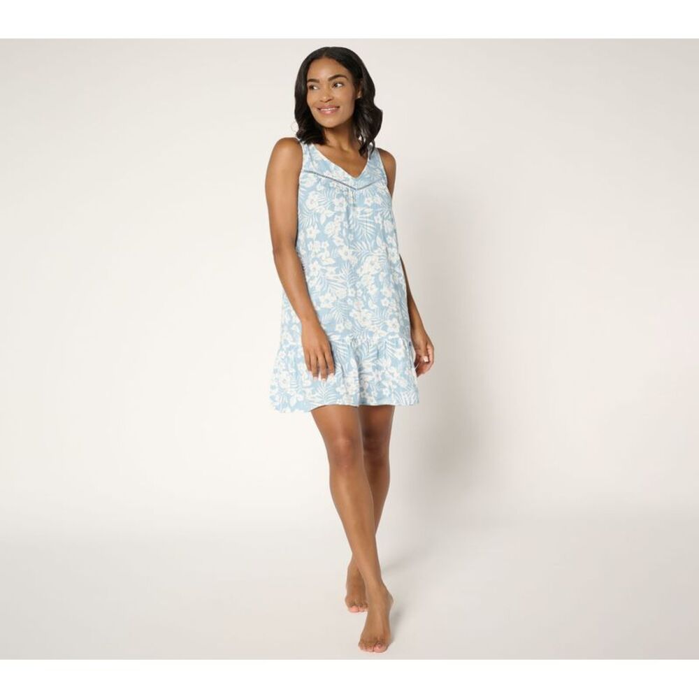 P.J. Salvage Women's Dress Sz S x Cozy Zoe Cotton Gauze Lounge Blue A680372